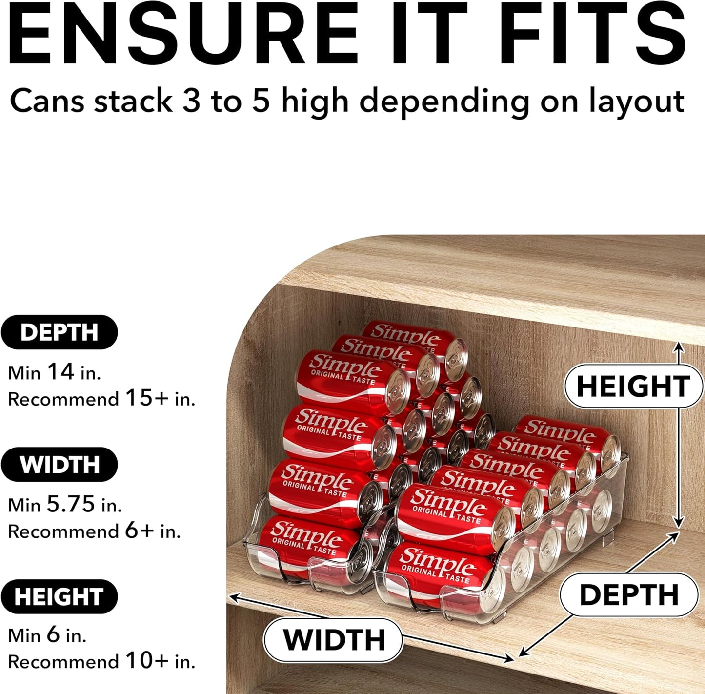 Soda Can Organizer and Dispenser for Refrigerator / Pantry, Clear, Set of 2