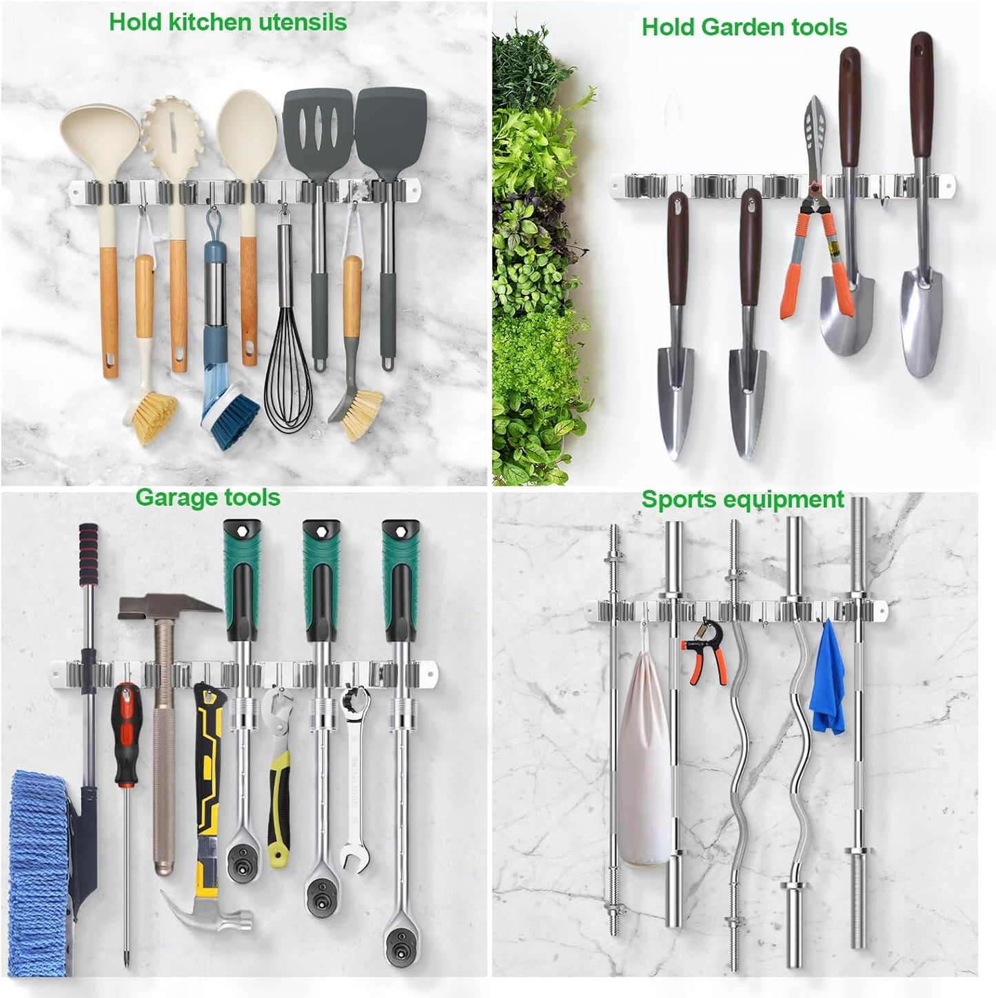 5 Racks and 4 Hooks Mop and Broom Holder Wall Mount, Self Adhesive Heavy Duty Broom Hanger Organizer Storage Tool Racks for Kitchen Garden Laundry Garage