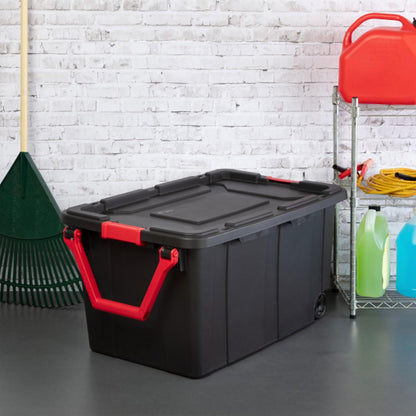 4-Pack Industrial Tote, Heavy-Duty Storage Bins W/Lids and Wheels, 40 Gallon - Stackable Organizing Containers for Home, Garage, Office, and Basement
