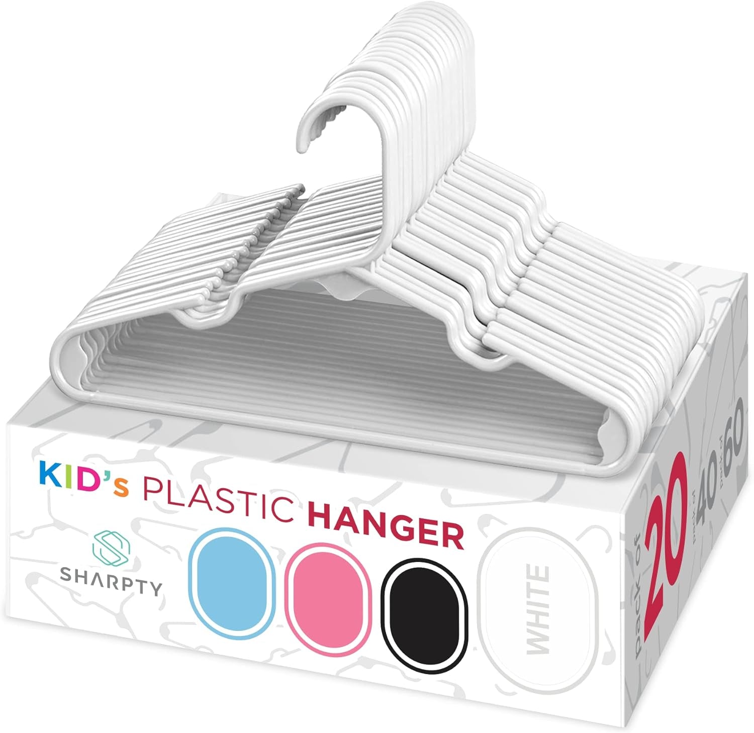 Kids Plastic Hangers, Children'S Hangers for Baby, Toddler, and Child Clothes - Everyday Standard Use - Ideal for Boys and Girls Closet, Clothing, Pants, Coats, and More - White, 20 Pack