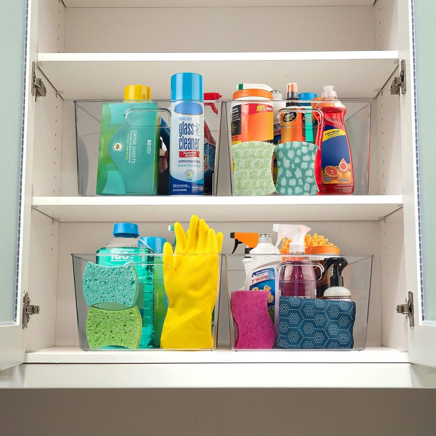 Clear Plastic Storage Bins – XL 4 Pack Perfect for Kitchen,Fridge, Pantry Organization, Cabinet Organizers