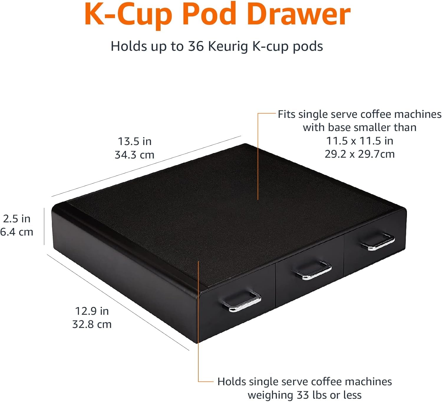 K-Cup Compatible Coffee Pod Storage Drawer, 3 Easy-Open Drawers, 36 Pod Capacity, Black